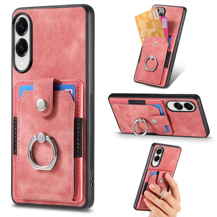Retro Skin-feel Ring Card Wallet Phone Case, For Samsung Galaxy A57 5G, For Samsung Galaxy A37 5G, For Samsung Galaxy S25 Edge 5G, For Samsung Galaxy A56 5G, For Samsung Galaxy A36, For Samsung Galaxy S25 5G, For Samsung Galaxy S25+ 5G                 ...