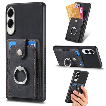 Retro Skin-feel Ring Card Wallet Phone Case, For Samsung Galaxy A57 5G, For Samsung Galaxy A37 5G, For Samsung Galaxy S25 Edge 5G, For Samsung Galaxy A56 5G, For Samsung Galaxy A36, For Samsung Galaxy S25 5G, For Samsung Galaxy S25+ 5G                 ...
