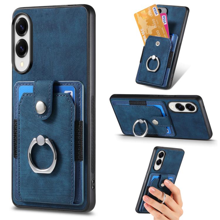 Retro Skin-feel Ring Card Wallet Phone Case, For Samsung Galaxy A57 5G, For Samsung Galaxy A37 5G, For Samsung Galaxy S25 Edge 5G, For Samsung Galaxy A56 5G, For Samsung Galaxy A36, For Samsung Galaxy S25 5G, For Samsung Galaxy S25+ 5G                 ...