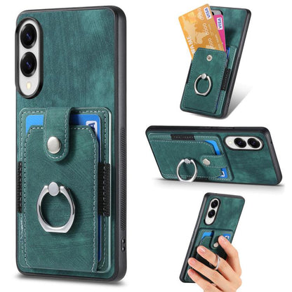 Retro Skin-feel Ring Card Wallet Phone Case, For Samsung Galaxy A57 5G, For Samsung Galaxy A37 5G, For Samsung Galaxy S25 Edge 5G, For Samsung Galaxy A56 5G, For Samsung Galaxy A36, For Samsung Galaxy S25 5G, For Samsung Galaxy S25+ 5G                 ...
