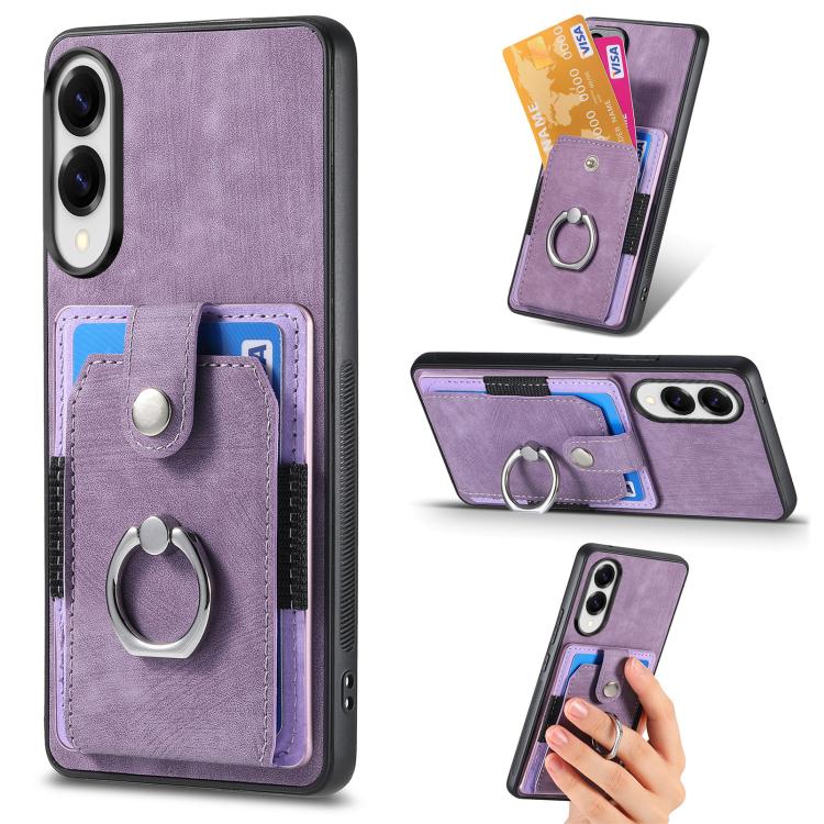 Retro Skin-feel Ring Card Wallet Phone Case, For Samsung Galaxy A57 5G, For Samsung Galaxy A37 5G, For Samsung Galaxy S25 Edge 5G, For Samsung Galaxy A56 5G, For Samsung Galaxy A36, For Samsung Galaxy S25 5G, For Samsung Galaxy S25+ 5G                 ...