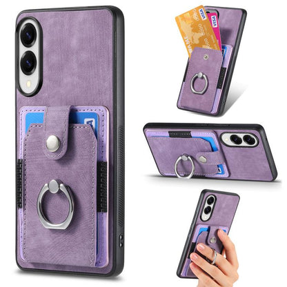 Retro Skin-feel Ring Card Wallet Phone Case, For Samsung Galaxy A57 5G, For Samsung Galaxy A37 5G, For Samsung Galaxy S25 Edge 5G, For Samsung Galaxy A56 5G, For Samsung Galaxy A36, For Samsung Galaxy S25 5G, For Samsung Galaxy S25+ 5G                 ...