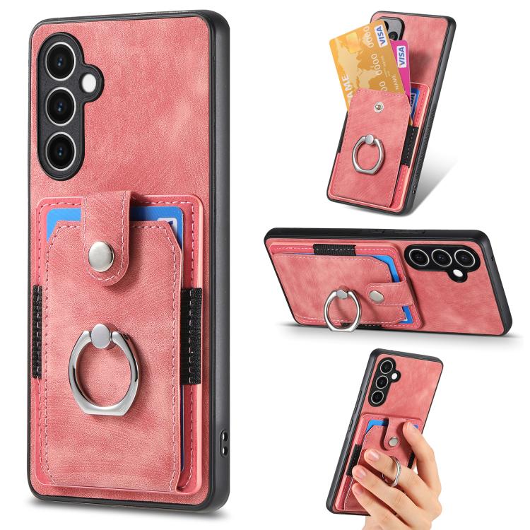 Retro Skin-feel Ring Card Wallet Phone Case, For Samsung Galaxy A57 5G, For Samsung Galaxy A37 5G, For Samsung Galaxy S25 Edge 5G, For Samsung Galaxy A56 5G, For Samsung Galaxy A36, For Samsung Galaxy S25 5G, For Samsung Galaxy S25+ 5G                 ...