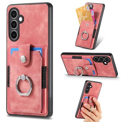 Retro Skin-feel Ring Card Wallet Phone Case, For Samsung Galaxy A57 5G, For Samsung Galaxy A37 5G, For Samsung Galaxy S25 Edge 5G, For Samsung Galaxy A56 5G, For Samsung Galaxy A36, For Samsung Galaxy S25 5G, For Samsung Galaxy S25+ 5G                 ...