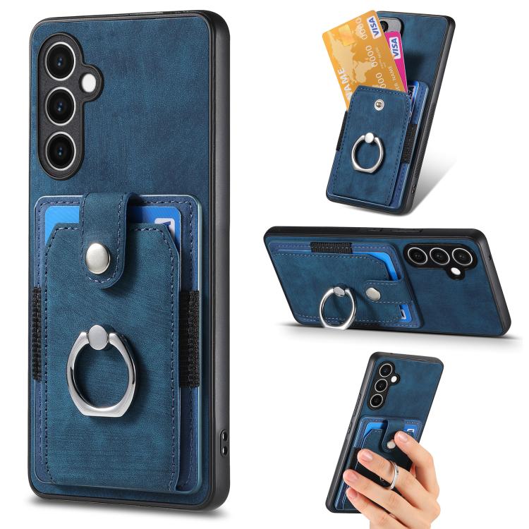 Retro Skin-feel Ring Card Wallet Phone Case, For Samsung Galaxy A57 5G, For Samsung Galaxy A37 5G, For Samsung Galaxy S25 Edge 5G, For Samsung Galaxy A56 5G, For Samsung Galaxy A36, For Samsung Galaxy S25 5G, For Samsung Galaxy S25+ 5G                 ...
