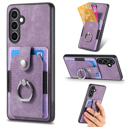 Retro Skin-feel Ring Card Wallet Phone Case, For Samsung Galaxy A57 5G, For Samsung Galaxy A37 5G, For Samsung Galaxy S25 Edge 5G, For Samsung Galaxy A56 5G, For Samsung Galaxy A36, For Samsung Galaxy S25 5G, For Samsung Galaxy S25+ 5G                 ...