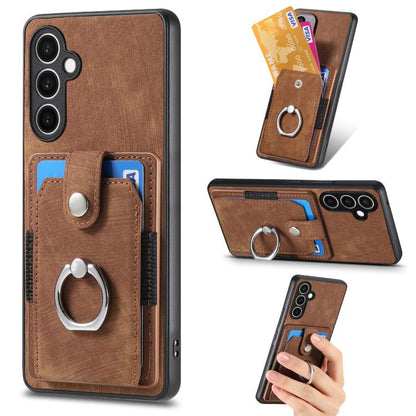 Retro Skin-feel Ring Card Wallet Phone Case, For Samsung Galaxy A57 5G, For Samsung Galaxy A37 5G, For Samsung Galaxy S25 Edge 5G, For Samsung Galaxy A56 5G, For Samsung Galaxy A36, For Samsung Galaxy S25 5G, For Samsung Galaxy S25+ 5G                 ...
