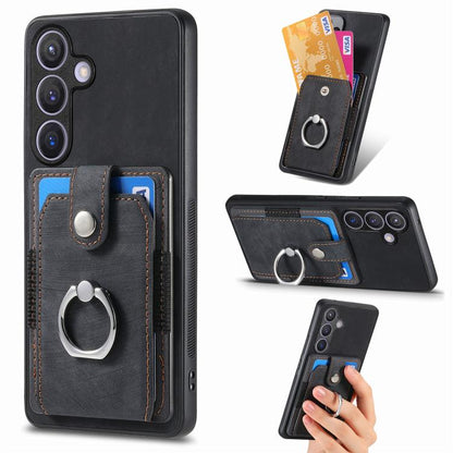 Retro Skin-feel Ring Card Wallet Phone Case, For Samsung Galaxy A57 5G, For Samsung Galaxy A37 5G, For Samsung Galaxy S25 Edge 5G, For Samsung Galaxy A56 5G, For Samsung Galaxy A36, For Samsung Galaxy S25 5G, For Samsung Galaxy S25+ 5G                 ...
