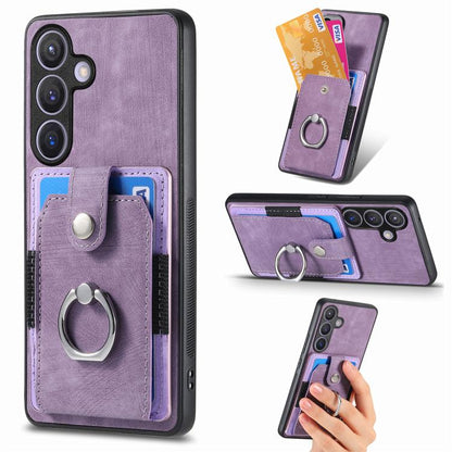Retro Skin-feel Ring Card Wallet Phone Case, For Samsung Galaxy A57 5G, For Samsung Galaxy A37 5G, For Samsung Galaxy S25 Edge 5G, For Samsung Galaxy A56 5G, For Samsung Galaxy A36, For Samsung Galaxy S25 5G, For Samsung Galaxy S25+ 5G                 ...