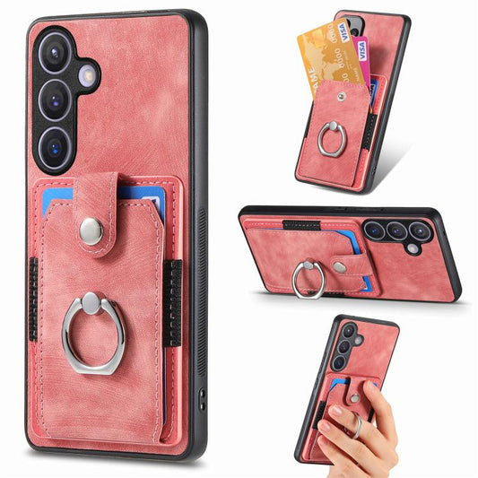 Retro Skin-feel Ring Card Wallet Phone Case, For Samsung Galaxy A57 5G, For Samsung Galaxy A37 5G, For Samsung Galaxy S25 Edge 5G, For Samsung Galaxy A56 5G, For Samsung Galaxy A36, For Samsung Galaxy S25 5G, For Samsung Galaxy S25+ 5G                 ...