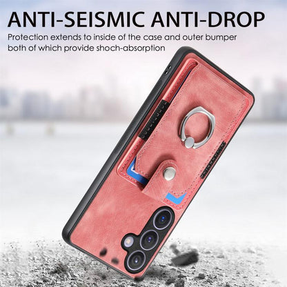 Retro Skin-feel Ring Card Wallet Phone Case, For Samsung Galaxy A57 5G, For Samsung Galaxy A37 5G, For Samsung Galaxy S25 Edge 5G, For Samsung Galaxy A56 5G, For Samsung Galaxy A36, For Samsung Galaxy S25 5G, For Samsung Galaxy S25+ 5G                 ...