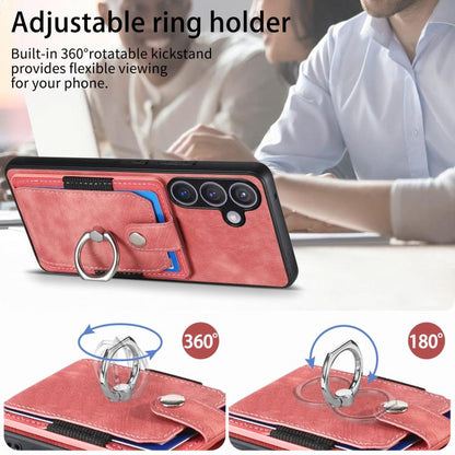 Retro Skin-feel Ring Card Wallet Phone Case, For Samsung Galaxy A57 5G, For Samsung Galaxy A37 5G, For Samsung Galaxy S25 Edge 5G, For Samsung Galaxy A56 5G, For Samsung Galaxy A36, For Samsung Galaxy S25 5G, For Samsung Galaxy S25+ 5G                 ...