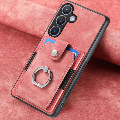 Retro Skin-feel Ring Card Wallet Phone Case, For Samsung Galaxy A57 5G, For Samsung Galaxy A37 5G, For Samsung Galaxy S25 Edge 5G, For Samsung Galaxy A56 5G, For Samsung Galaxy A36, For Samsung Galaxy S25 5G, For Samsung Galaxy S25+ 5G                 ...