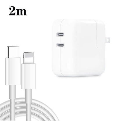 35W PD3.0 USB-C / Type-C Dual Port Charger with Type-C to 8 Pin Data Cable, US Plug, US Plug + 1m 8 Pin Cable, US Plug + 2m 8 Pin Cable