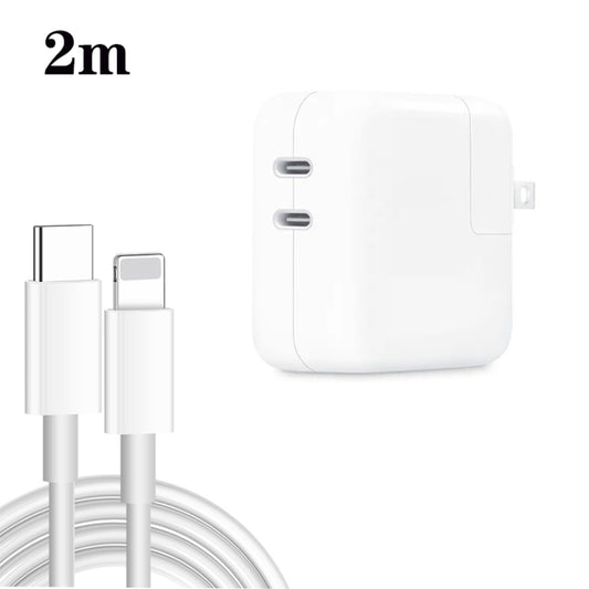 35W PD3.0 USB-C / Type-C Dual Port Charger with Type-C to 8 Pin Data Cable, US Plug, US Plug + 1m 8 Pin Cable, US Plug + 2m 8 Pin Cable
