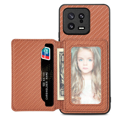 Carbon Fiber Magnetic Card Bag Phone Case, For Redmi Note 13 5G, For Redmi Note 13 Pro 5G, For Redmi Note 12 5G, For Redmi 12C, For Xiaomi 13 Pro, For Xiaomi 13, For Xiaomi Poco M5 4G, For Redmi Note 11T Pro 5G, For Redmi Note 10 4G