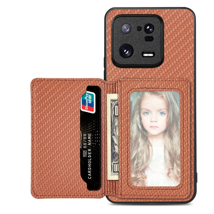 Carbon Fiber Magnetic Card Bag Phone Case, For Redmi Note 13 5G, For Redmi Note 13 Pro 5G, For Redmi Note 12 5G, For Redmi 12C, For Xiaomi 13 Pro, For Xiaomi 13, For Xiaomi Poco M5 4G, For Redmi Note 11T Pro 5G, For Redmi Note 10 4G