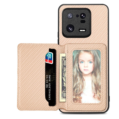 Carbon Fiber Magnetic Card Bag Phone Case, For Redmi Note 13 5G, For Redmi Note 13 Pro 5G, For Redmi Note 12 5G, For Redmi 12C, For Xiaomi 13 Pro, For Xiaomi 13, For Xiaomi Poco M5 4G, For Redmi Note 11T Pro 5G, For Redmi Note 10 4G