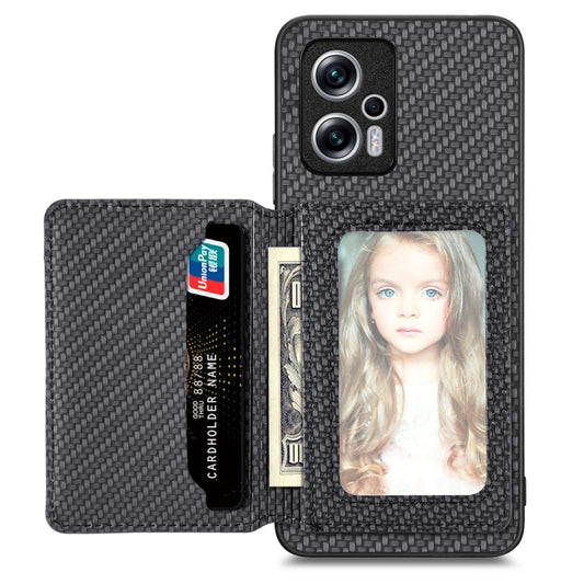 Carbon Fiber Magnetic Card Bag Phone Case, For Redmi Note 11T Pro 5G, For Redmi Note 10 4G
