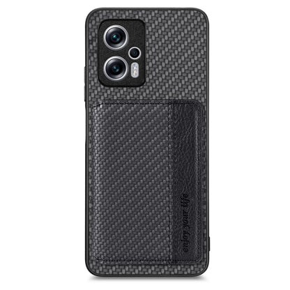 Carbon Fiber Magnetic Card Bag Phone Case, For Redmi Note 11T Pro 5G, For Redmi Note 10 4G