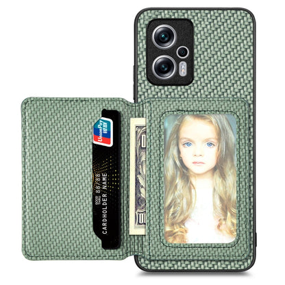 Carbon Fiber Magnetic Card Bag Phone Case, For Redmi Note 11T Pro 5G, For Redmi Note 10 4G