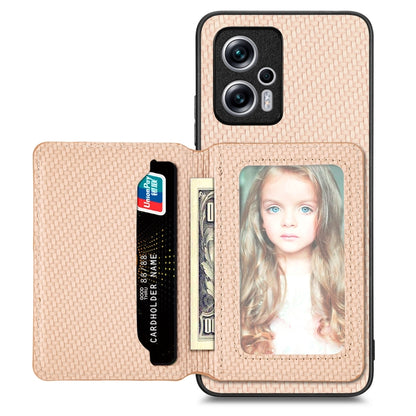 Carbon Fiber Magnetic Card Bag Phone Case, For Redmi Note 11T Pro 5G, For Redmi Note 10 4G