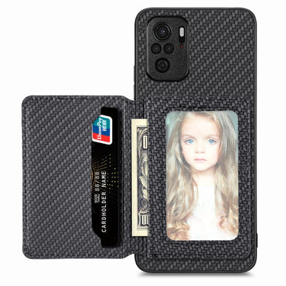Carbon Fiber Magnetic Card Bag Phone Case, For Redmi Note 11T Pro 5G, For Redmi Note 10 4G