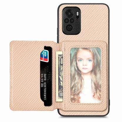 Carbon Fiber Magnetic Card Bag Phone Case, For Redmi Note 11T Pro 5G, For Redmi Note 10 4G
