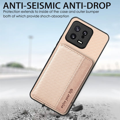 Carbon Fiber Magnetic Card Bag Phone Case, For Redmi Note 13 5G, For Redmi Note 13 Pro 5G, For Redmi Note 12 5G, For Redmi 12C, For Xiaomi 13 Pro, For Xiaomi 13, For Xiaomi Poco M5 4G, For Redmi Note 11T Pro 5G, For Redmi Note 10 4G