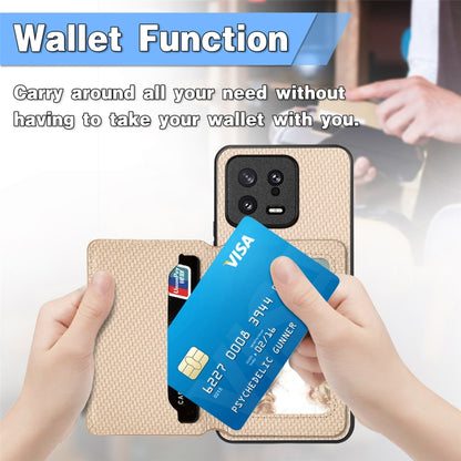 Carbon Fiber Magnetic Card Bag Phone Case, For Redmi Note 13 5G, For Redmi Note 13 Pro 5G, For Redmi Note 12 5G, For Redmi 12C, For Xiaomi 13 Pro, For Xiaomi 13, For Xiaomi Poco M5 4G, For Redmi Note 11T Pro 5G, For Redmi Note 10 4G