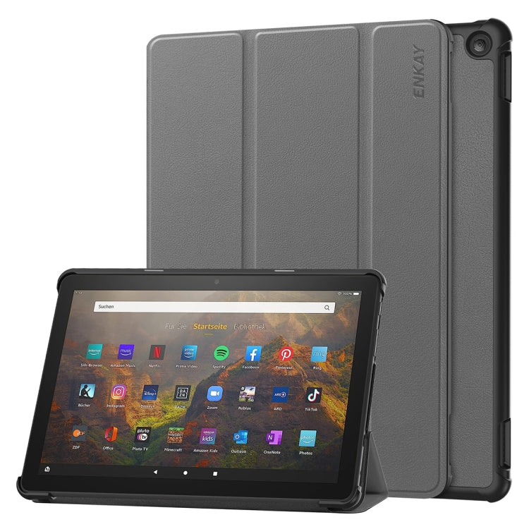 ENKAY ENKAY Tri-fold Custer Texture Leather Smart Tablet Case, For Amazon Fire Max 11, For Amazon Fire HD 10 2023