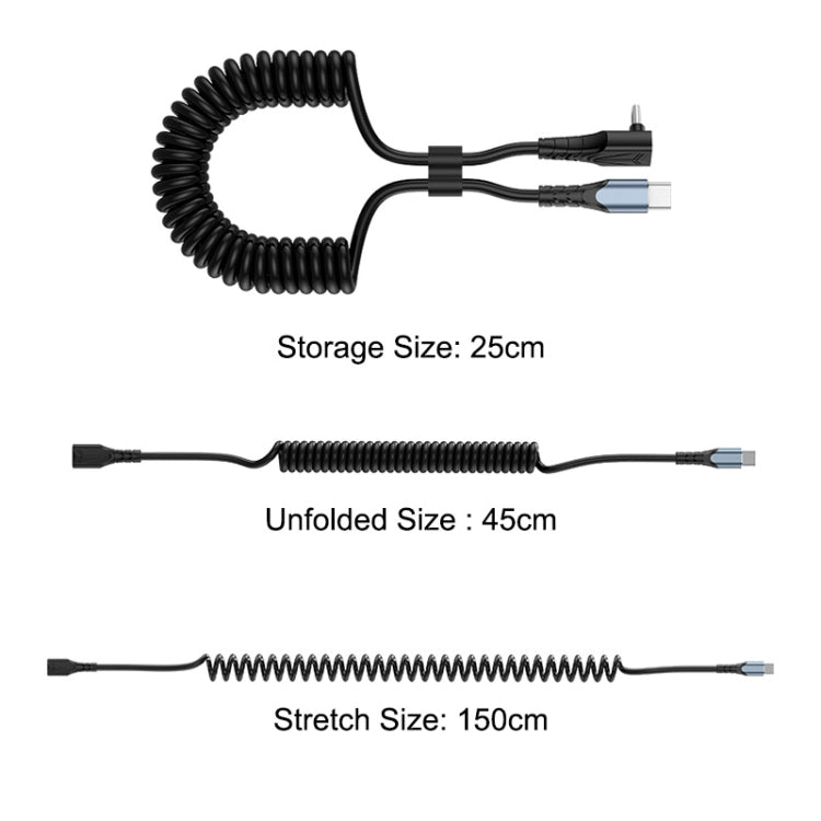ENKAY 3A Elbow Expansion Spring Coiled Fast Chrging Data Cable, Length: 1.5m, Type-C to Type-C, Type-C to 8 Pin