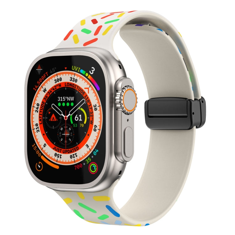 Rainbow Dots Silicone Magnetic Black Buckle Watch Band, For Apple Watch Ultra 49mm, For Apple Watch 8 41mm, For Apple Watch 8 45mm, For Apple Watch SE 2022 40mm, For Apple Watch SE 2022 44mm, For Apple Watch 7 41mm, For Apple Watch 7 45mm              ...