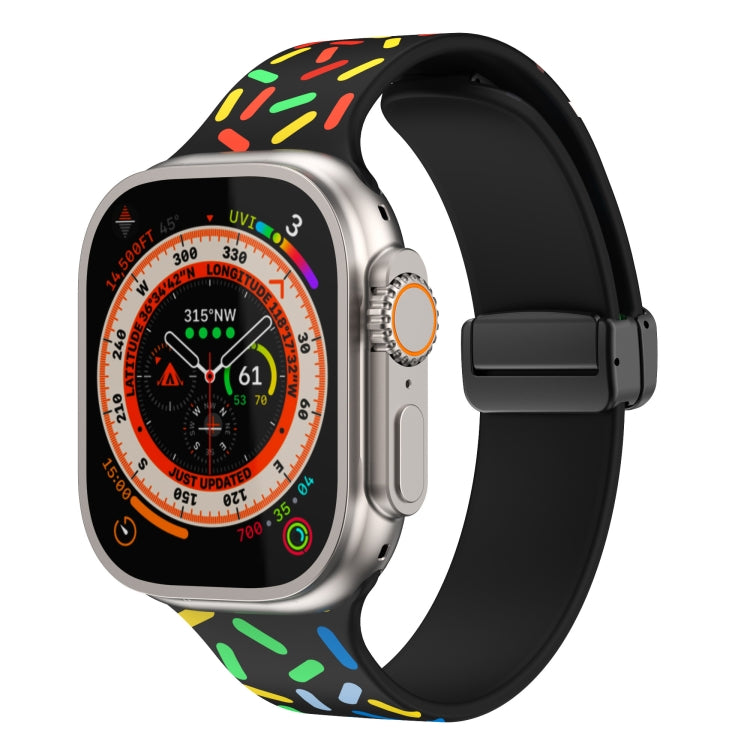 Rainbow Dots Silicone Magnetic Black Buckle Watch Band, For Apple Watch Ultra 49mm, For Apple Watch 8 41mm, For Apple Watch 8 45mm, For Apple Watch SE 2022 40mm, For Apple Watch SE 2022 44mm, For Apple Watch 7 41mm, For Apple Watch 7 45mm              ...