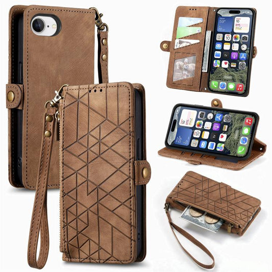 Geometric Zipper Wallet Side Buckle Leather Phone Case, For iPhone 17e / 16e, For iPhone 17 Pro Max, For iPhone 17 Pro, For iPhone 17, For iPhone Air, For iPhone 16 Pro Max, For iPhone 16 Pro, For iPhone 16 Plus, For iPhone 16, For iPhone 15 Pro Max
