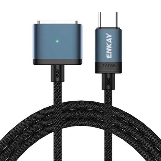 Câble de charge magnétique ENKAY 140W USB-C / Type-C vers MagSafe 3 en nylon tressé avec indicateur LED pour MacBook 2m, ENKAY Gris, ENKAY Bleu