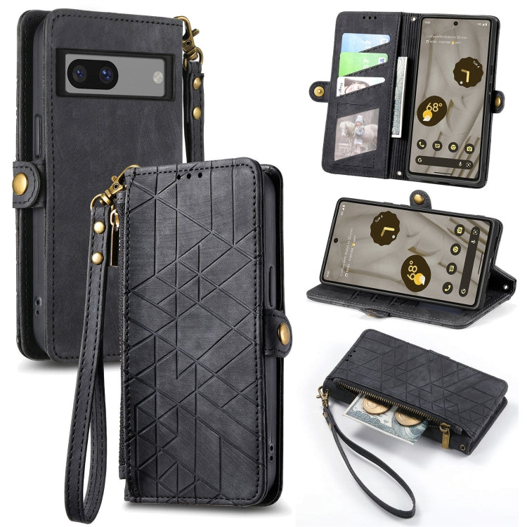 Geometric Zipper Wallet Side Buckle Leather Phone Case, For Google Pixel 10a, For Google Pixel 10 Pro XL, For Google Pixel 9a, For Google Pixel 9 Pro XL, For Google Pixel 8a, For Google Pixel 8 Pro, For Google Pixel 8, For Google Pixel 7a              ...