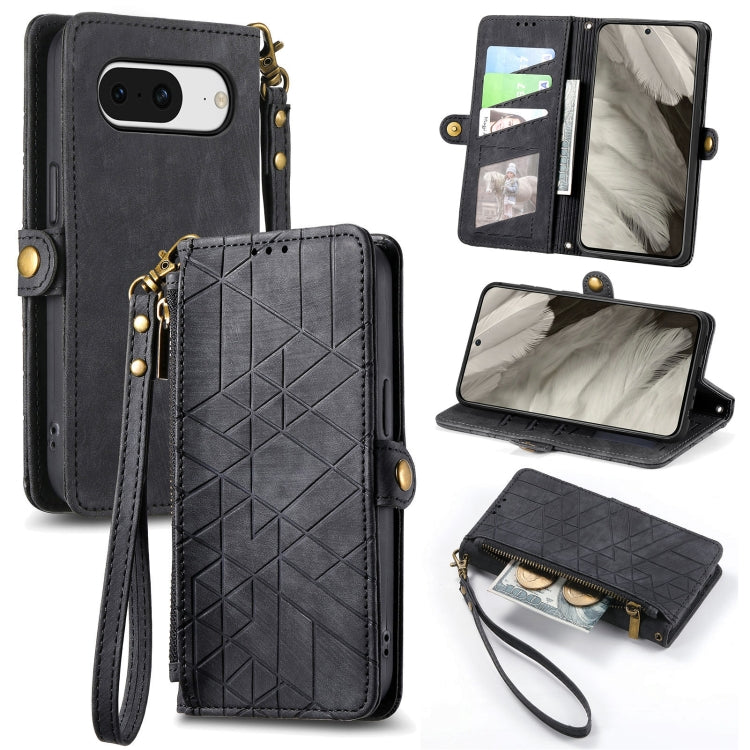 Geometric Zipper Wallet Side Buckle Leather Phone Case, For Google Pixel 10a, For Google Pixel 10 Pro XL, For Google Pixel 9a, For Google Pixel 9 Pro XL, For Google Pixel 8a, For Google Pixel 8 Pro, For Google Pixel 8, For Google Pixel 7a              ...
