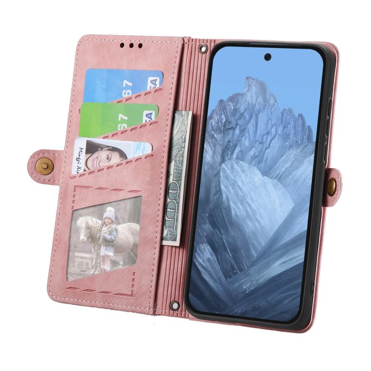 Geometric Zipper Wallet Side Buckle Leather Phone Case, For Google Pixel 9 / 9 Pro