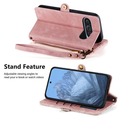Geometric Zipper Wallet Side Buckle Leather Phone Case, For Google Pixel 9 / 9 Pro