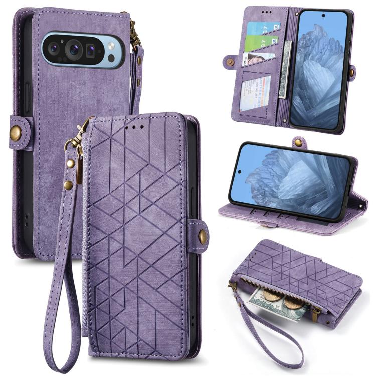 Geometric Zipper Wallet Side Buckle Leather Phone Case, For Google Pixel 10a, For Google Pixel 10 Pro XL, For Google Pixel 9a, For Google Pixel 9 Pro XL, For Google Pixel 8a, For Google Pixel 8 Pro, For Google Pixel 8, For Google Pixel 7a              ...