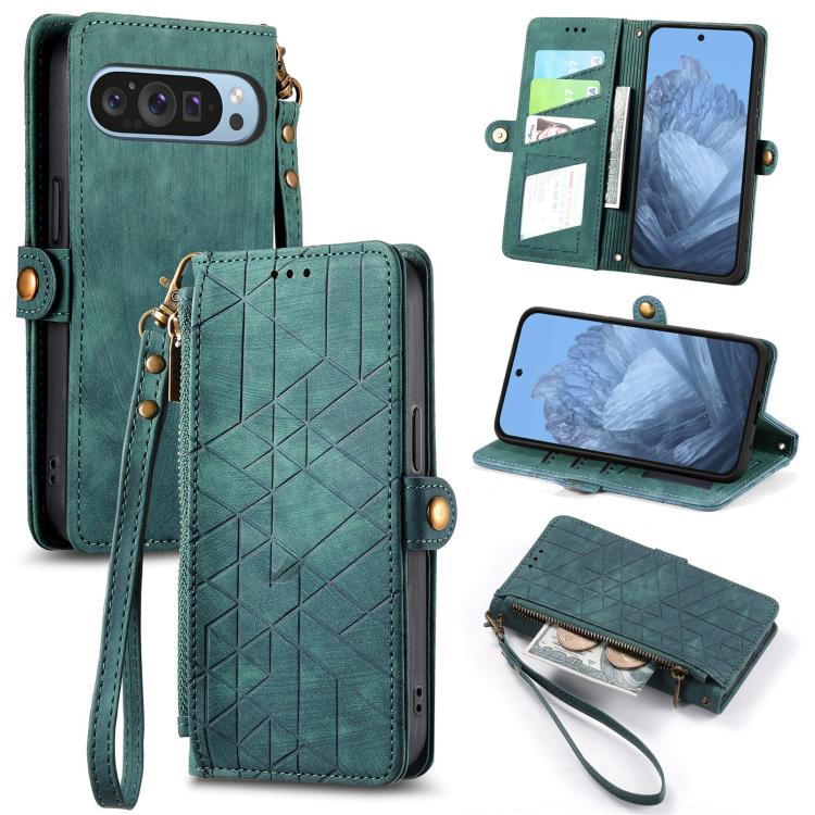 Geometric Zipper Wallet Side Buckle Leather Phone Case, For Google Pixel 10a, For Google Pixel 10 Pro XL, For Google Pixel 9a, For Google Pixel 9 Pro XL, For Google Pixel 8a, For Google Pixel 8 Pro, For Google Pixel 8, For Google Pixel 7a              ...