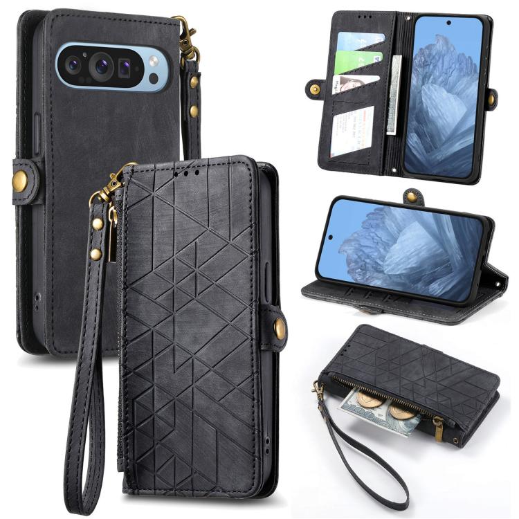 Geometric Zipper Wallet Side Buckle Leather Phone Case, For Google Pixel 10a, For Google Pixel 10 Pro XL, For Google Pixel 9a, For Google Pixel 9 Pro XL, For Google Pixel 8a, For Google Pixel 8 Pro, For Google Pixel 8, For Google Pixel 7a              ...