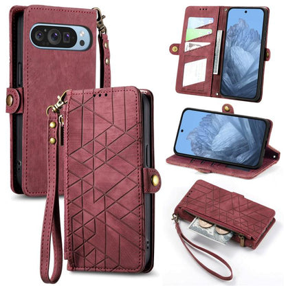 Geometric Zipper Wallet Side Buckle Leather Phone Case, For Google Pixel 10a, For Google Pixel 10 Pro XL, For Google Pixel 9a, For Google Pixel 9 Pro XL, For Google Pixel 8a, For Google Pixel 8 Pro, For Google Pixel 8, For Google Pixel 7a              ...