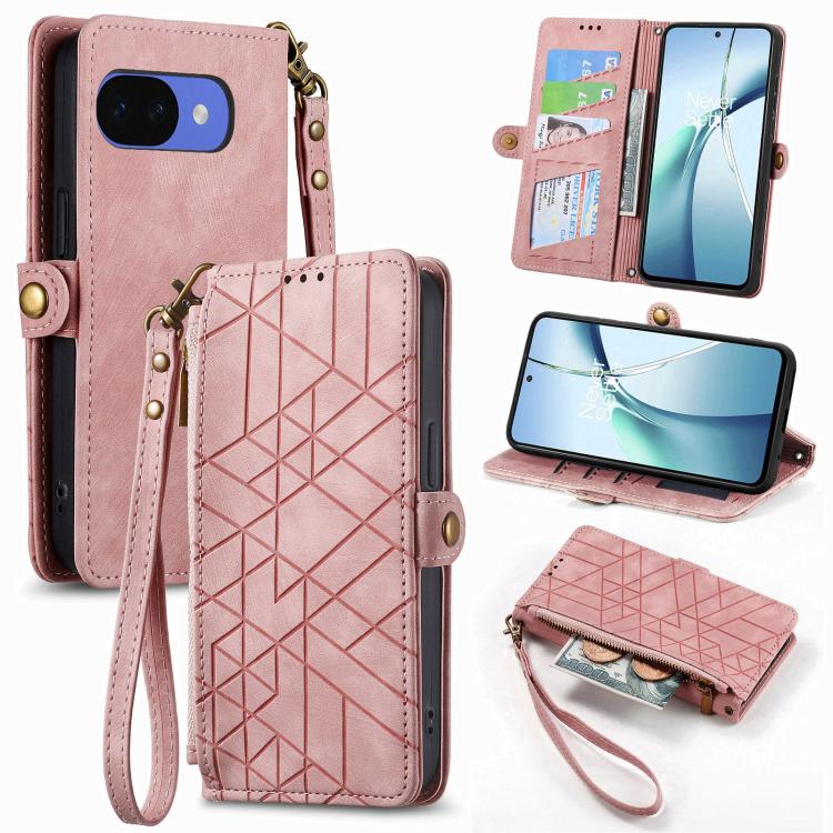 Geometric Zipper Wallet Side Buckle Leather Phone Case, For Google Pixel 10a, For Google Pixel 10 Pro XL, For Google Pixel 9a, For Google Pixel 9 Pro XL, For Google Pixel 8a, For Google Pixel 8 Pro, For Google Pixel 8, For Google Pixel 7a              ...