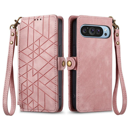 Geometric Zipper Wallet Side Buckle Leather Phone Case, For Google Pixel 11 Pro XL, For Google Pixel 10a, For Google Pixel 10 Pro XL, For Google Pixel 9a, For Google Pixel 9 Pro XL, For Google Pixel 8a, For Google Pixel 8 Pro, For Google Pixel 8       ...