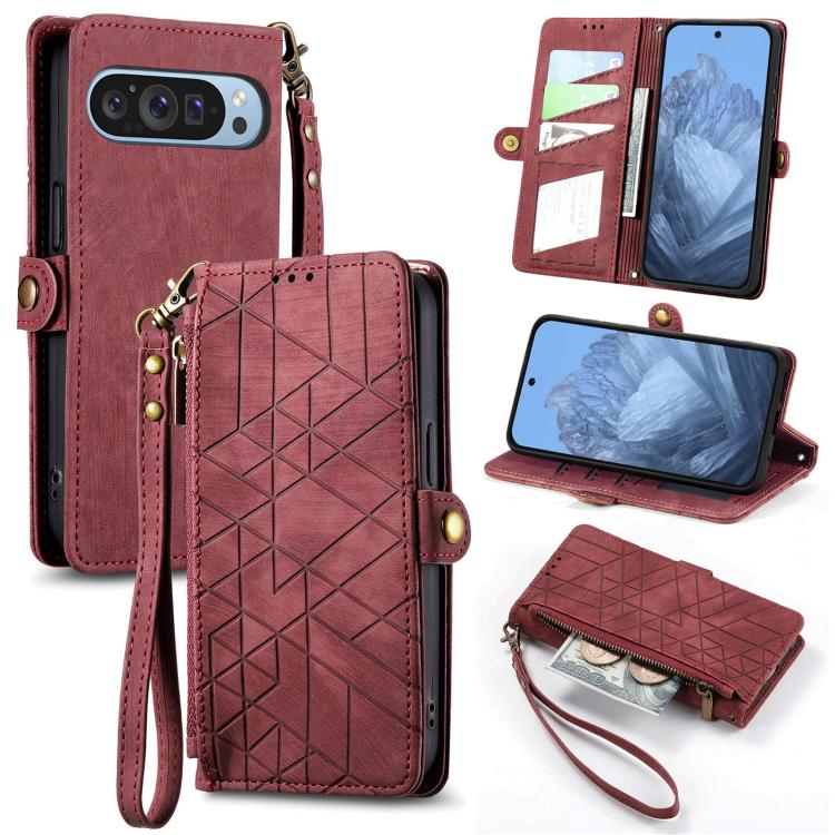 Geometric Zipper Wallet Side Buckle Leather Phone Case, For Google Pixel 11 Pro XL, For Google Pixel 10a, For Google Pixel 10 Pro XL, For Google Pixel 9a, For Google Pixel 9 Pro XL, For Google Pixel 8a, For Google Pixel 8 Pro, For Google Pixel 8       ...