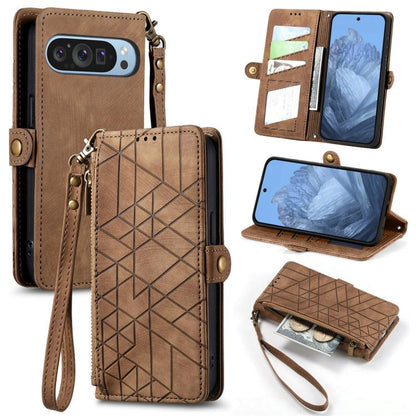 Geometric Zipper Wallet Side Buckle Leather Phone Case, For Google Pixel 11 Pro XL, For Google Pixel 10a, For Google Pixel 10 Pro XL, For Google Pixel 9a, For Google Pixel 9 Pro XL, For Google Pixel 8a, For Google Pixel 8 Pro, For Google Pixel 8       ...