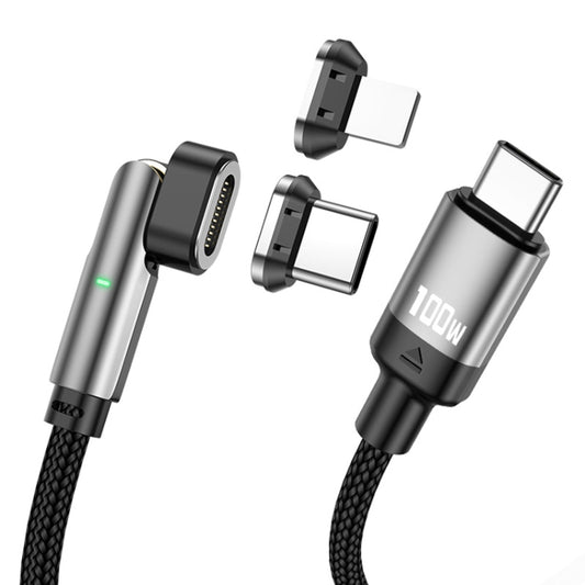 ENKAY 2 in 1 PD 100W / 27W 180 Degrees Rotation Magnetic Type-C / 8 Pin Fast Charging Data Cable with LED Light, 1m, 2m