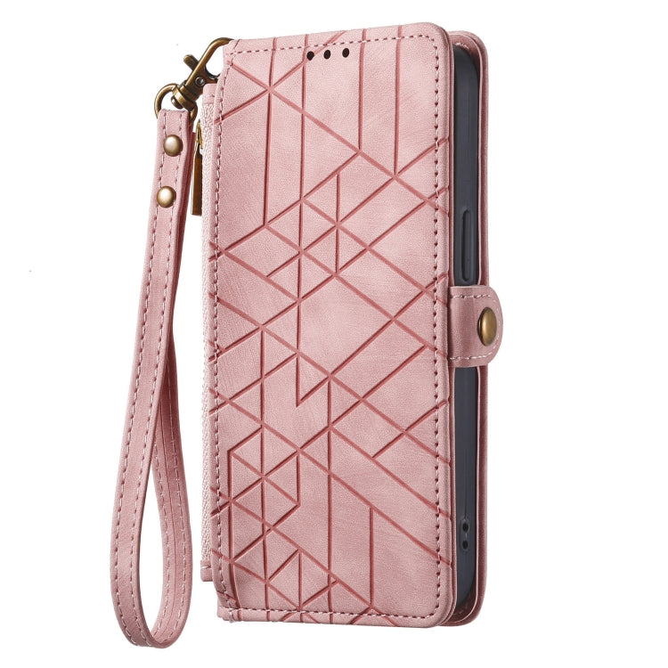 Étui de téléphone en cuir avec boucle latérale et portefeuille à fermeture éclair géométrique, pour Samsung Galaxy A30